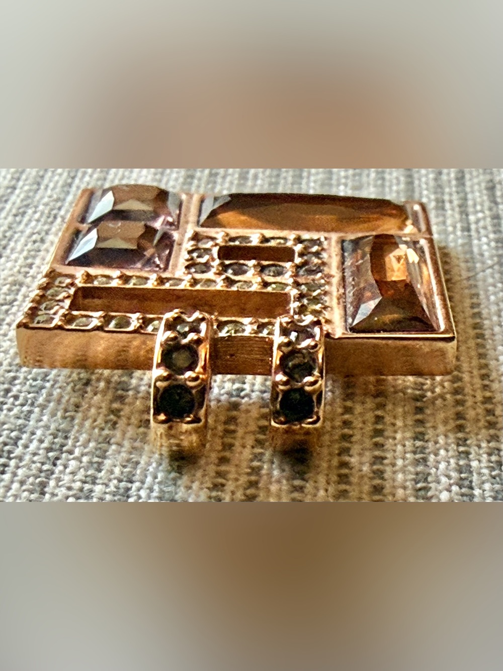 $25 Swarovski Geometric Rose Goldtone Pendant Brown Olive Amber color faceted - Picture 7 of 13